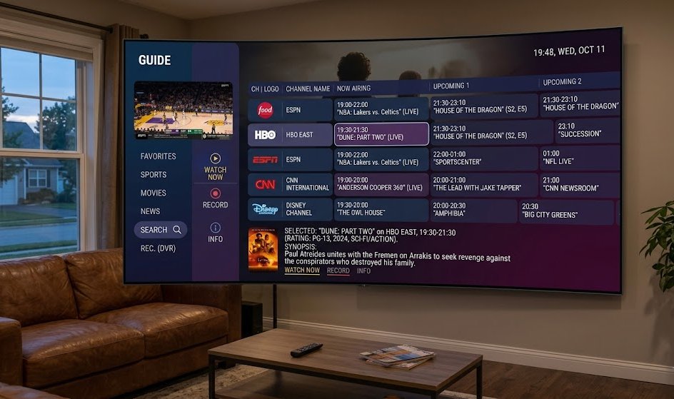 IPTV electronic program guide on a smart TV